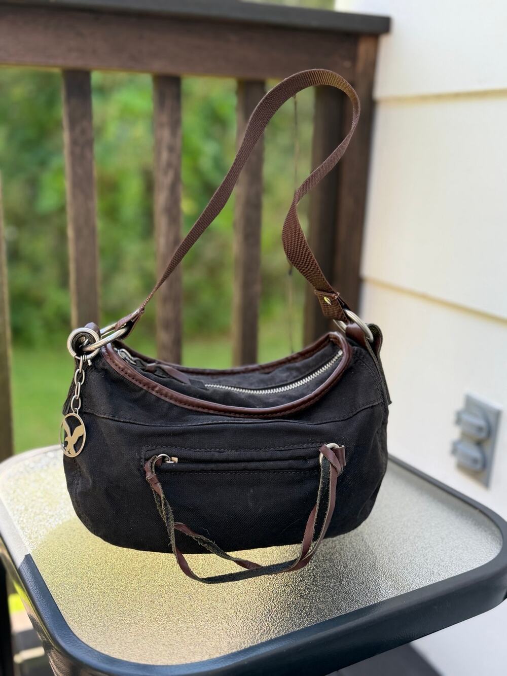 American Eagle Y2K Black Brown Hobo Shoulder Bag